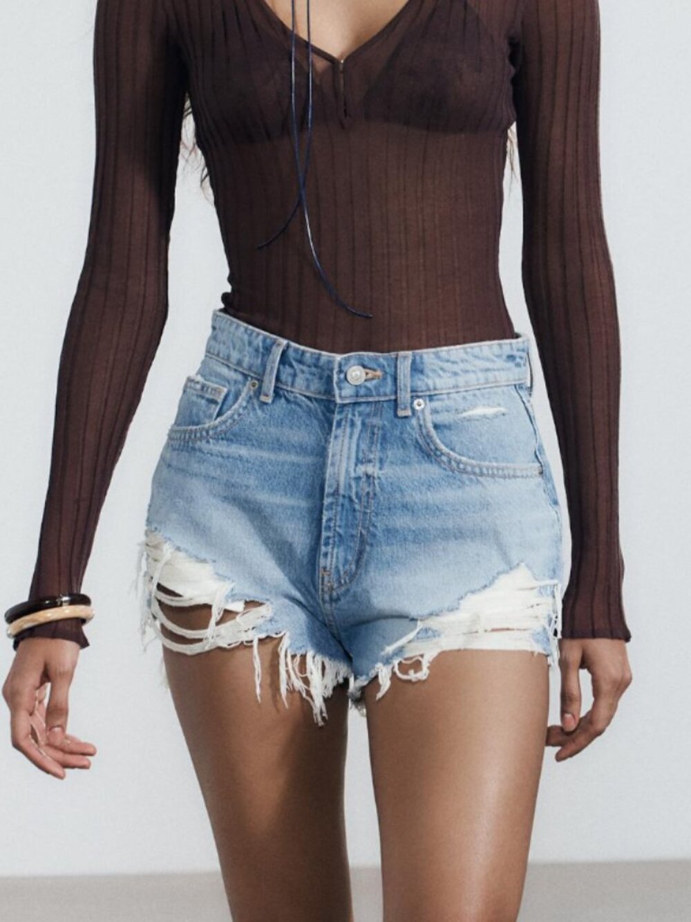NWT Zara Hire-Rise Curved Denim Shorts Size 29